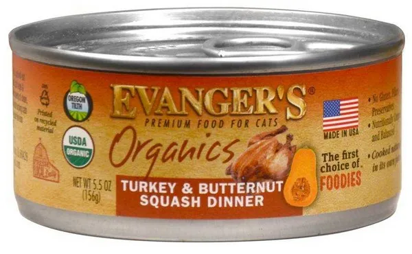 24/5.5 oz. Evanger's Organics Turkey With Butternut Squash Dinner For Cats - Items on Sale Now
